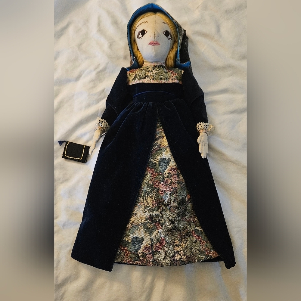 Vintage Velvet Prairie Doll Cottagecore Folk Art Cloth Doll Tapestry Dress Bonne